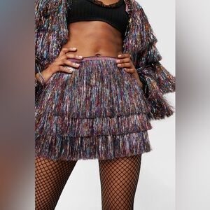 NWT Nasty Gal MultiColoured High Waisted Tinsel Fringe Shorts size 0